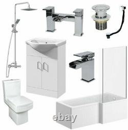 1500mm L Shape Bathroom Suite LH/RH Bath Screen Basin Vanity Unit WC Shower Taps