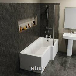 1500mm L Shape Bathroom Suite LH/RH Bath Screen Basin Vanity Unit WC Shower Taps