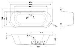 1700x750mm Back To Wall Double Ended Bath Panel Legs Acrylic Curved Bathroom