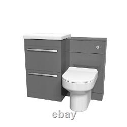 2 Drawers Grey Basin Vanity, WC Unit & Back To Wall Comfort Toilet