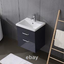 2 Drawers Wash Bathroom Vanity Unit with Basin Cloakroom Sink Unit Wall Hung BTW