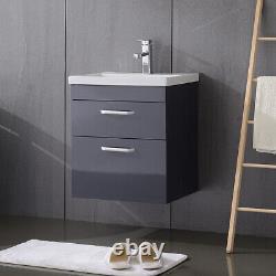 2 Drawers Wash Bathroom Vanity Unit with Basin Cloakroom Sink Unit Wall Hung BTW