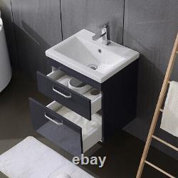 2 Drawers Wash Bathroom Vanity Unit with Basin Cloakroom Sink Unit Wall Hung BTW