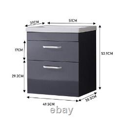 2 Drawers Wash Bathroom Vanity Unit with Basin Cloakroom Sink Unit Wall Hung BTW