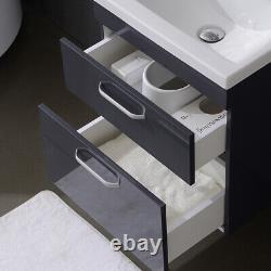 2 Drawers Wash Bathroom Vanity Unit with Basin Cloakroom Sink Unit Wall Hung BTW