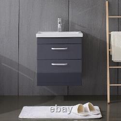 2 Drawers Wash Bathroom Vanity Unit with Basin Cloakroom Sink Unit Wall Hung BTW