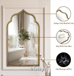 22X38 Arch Scalloped Wall Mirror, Antique Gold Bathroom Mirror, Metal Beaded F