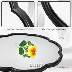 24 Mirrors for Wall, Flower Pattern Scalloped Decorative Accent 24x24 Black