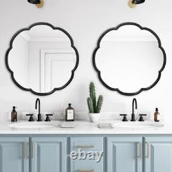 24 Mirrors for Wall, Flower Pattern Scalloped Decorative Accent 24x24 Black