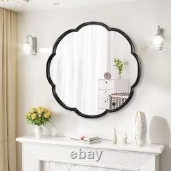 24 Mirrors for Wall, Flower Pattern Scalloped Decorative Accent 24x24 Black