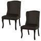 2pcs Brown Velvet Wing Back Dining Chairs Chesterfield Kitchen Seat Vanity Stool