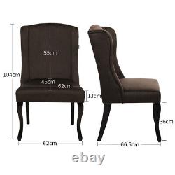 2PCS Brown Velvet Wing Back Dining Chairs Chesterfield Kitchen Seat Vanity Stool