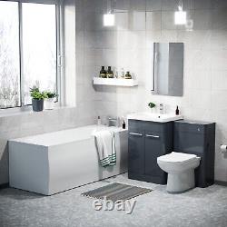3 Piece Bathroom Suite Anthracite 600mm Vanity, WC, BTW Toilet & Straight Bath