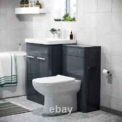 3 Piece Bathroom Suite Anthracite 600mm Vanity, WC, BTW Toilet & Straight Bath