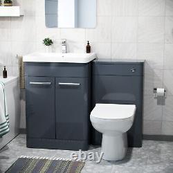 3 Piece Bathroom Suite Anthracite 600mm Vanity, WC, BTW Toilet & Straight Bath