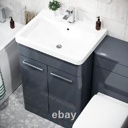 3 Piece Bathroom Suite Anthracite 600mm Vanity, WC, BTW Toilet & Straight Bath