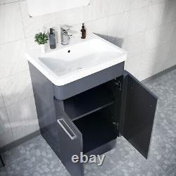 3 Piece Bathroom Suite Anthracite 600mm Vanity, WC, BTW Toilet & Straight Bath