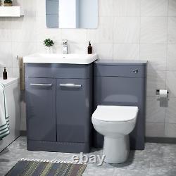 3 Piece Bathroom Suite Steel Grey 600Mm Vanity, WC, BTW Toilet & Straight Bath