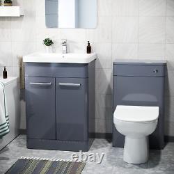 3 Piece Bathroom Suite Steel Grey 600Mm Vanity, WC, BTW Toilet & Straight Bath