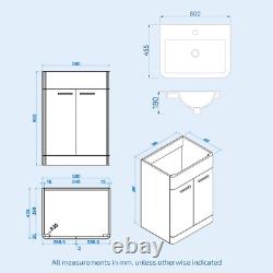 3 Piece Bathroom Suite Steel Grey 600Mm Vanity, WC, BTW Toilet & Straight Bath