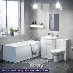 3-Piece High Gloss White Bathroom Suite 600mm Vanity, WC, BTW Toilet & Bath