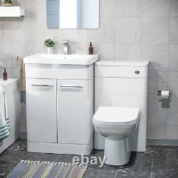 3-Piece High Gloss White Bathroom Suite 600mm Vanity, WC, BTW Toilet & Bath
