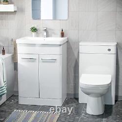 3-Piece High Gloss White Bathroom Suite 600mm Vanity, WC, BTW Toilet & Bath
