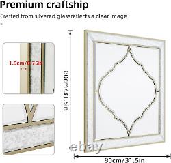 32 Inch Square Wall Mirror Large Rectangle Silver Glass Vanity with Decorative