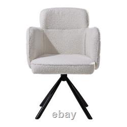 360° Swivel Accent Chair White Teddy Velvet Armchair T-Cushion Back Vanity Seat