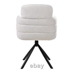 360° Swivel Accent Chair White Teddy Velvet Armchair T-Cushion Back Vanity Seat