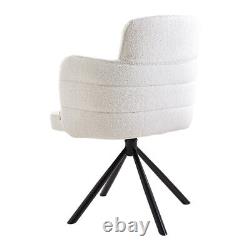 360° Swivel Accent Chair White Teddy Velvet Armchair T-Cushion Back Vanity Seat