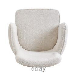 360° Swivel Accent Chair White Teddy Velvet Armchair T-Cushion Back Vanity Seat