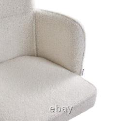 360° Swivel Accent Chair White Teddy Velvet Armchair T-Cushion Back Vanity Seat