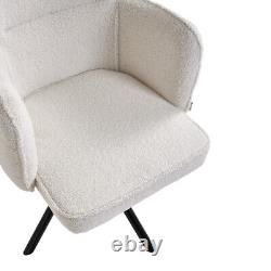 360° Swivel Accent Chair White Teddy Velvet Armchair T-Cushion Back Vanity Seat