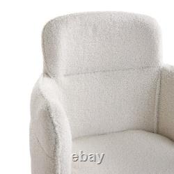 360° Swivel Accent Chair White Teddy Velvet Armchair T-Cushion Back Vanity Seat