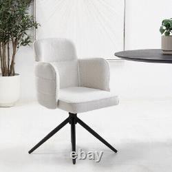 360° Swivel Accent Chair White Teddy Velvet Armchair T-Cushion Back Vanity Seat