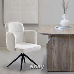 360° Swivel Accent Chair White Teddy Velvet Armchair T-Cushion Back Vanity Seat