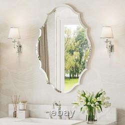 36x24 Bathroom Vanity Frameless Scalloped Oval Mirror with Back Support Panel