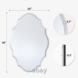 36x24 Bathroom Vanity Frameless Scalloped Oval Mirror with Back Support Panel