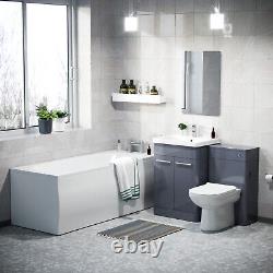 4 Piece Bathroom Suite Steel Grey 600mm Vanity, WC, BTW Toilet & Straight Bath