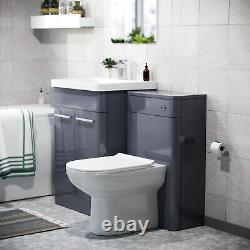 4 Piece Bathroom Suite Steel Grey 600mm Vanity, WC, BTW Toilet & Straight Bath