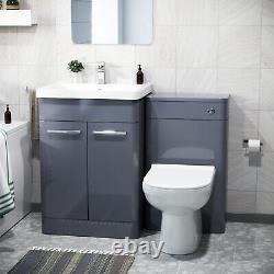 4 Piece Bathroom Suite Steel Grey 600mm Vanity, WC, BTW Toilet & Straight Bath