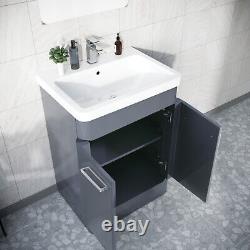 4 Piece Bathroom Suite Steel Grey 600mm Vanity, WC, BTW Toilet & Straight Bath