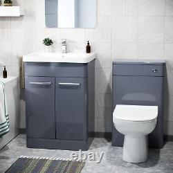 4 Piece Bathroom Suite Steel Grey 600mm Vanity, WC, BTW Toilet & Straight Bath