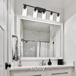 5-Lights Bathroom Vanity Light with Clear Ribbed Glass Shades, Black Vintage Bat