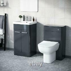 500mm Grey Vanity Cabinet and WC Unit with Back TO Wall WC Toilet Afern