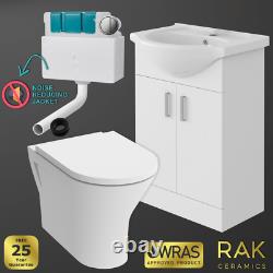 550mm Cloakroom Suite Vanity Unit Basin RAK Back to Wall RIMLESS Toilet Cistern