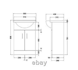 550mm Gloss Grey Vanity Unit & Basin + 500mm WC Toilet Unit Set Bathroom