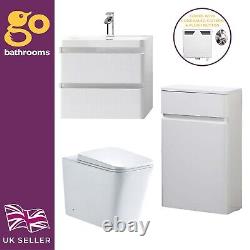 600 Bathroom Vanity Unit White Gloss WC & Back to Wall WC Toilet Pan & Cistern