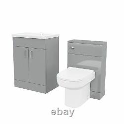 600 mm Basin Light Grey Vanity Cabinet & Back To Wall WC Toilet Suite Nanuya